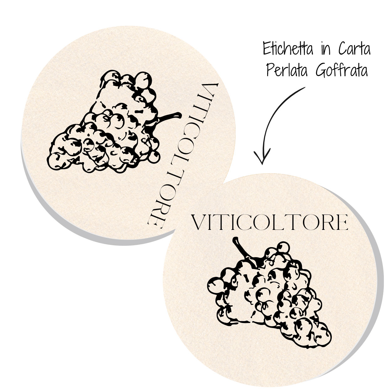 etiquetas con papel perlado gofrado