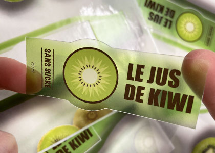 étiquette adhésive en clear-to-clear pour jus de fruit et boissons